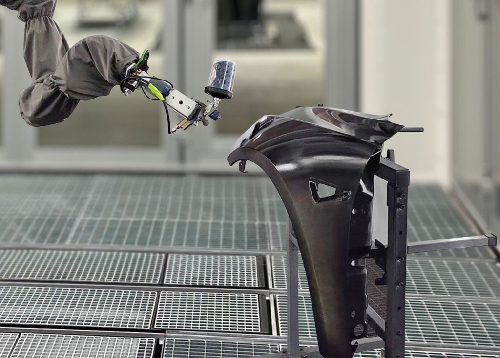 A paint robot that is controled by AI in a paint shop